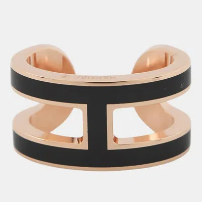 Pre-owned Hermes Pop H Black Lacquered Metal Rose Gold Plated Ear Cuff
