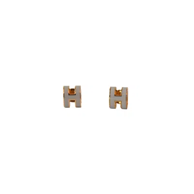 Pre-owned Hermes Pop H Earrings Gold Hardware Grey In Os