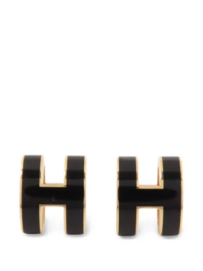 Pre-owned Hermes Pop H Enamel Earrings In Gold