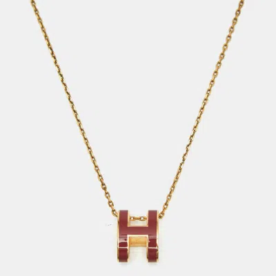 Pre-owned Hermes Hermès Pop H Enamel Gold Tone Pendant Necklace
