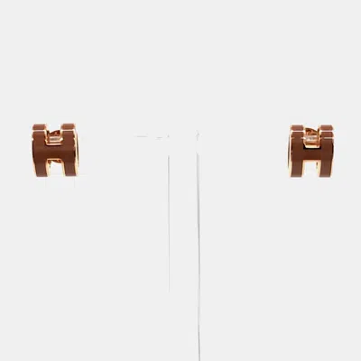 Pre-owned Hermes Pop H Logo Earrings In Brown