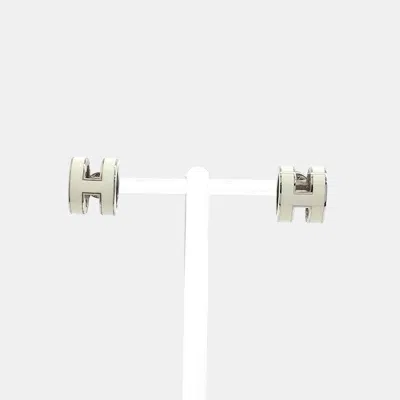 Pre-owned Hermes Pop H Logo Silver Earrings