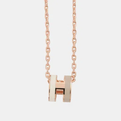 Pre-owned Hermes Pop H Necklace Rocabar White/marron Glac Metal