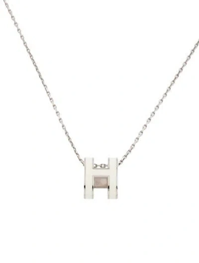 Pre-owned Hermes Pop H Pendant Necklace, 15.5" In White
