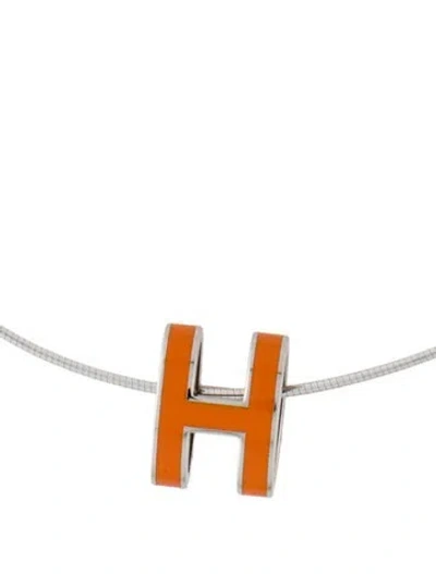 Pre-owned Hermes Pop H Pendant Necklace, 16.5" In Orange