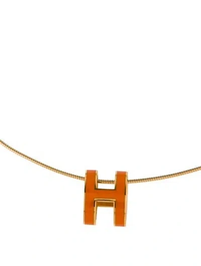 Pre-owned Hermes Pop H Pendant Necklace, 16.75" In Orange