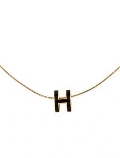 Pre-owned Hermes Pop H Pendant Necklace, 17" In Black