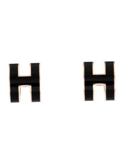 Pre-owned Hermes Pop H Stud Earrings In Black