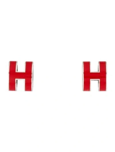 Pre-owned Hermes Pop H Stud Earrings In Red