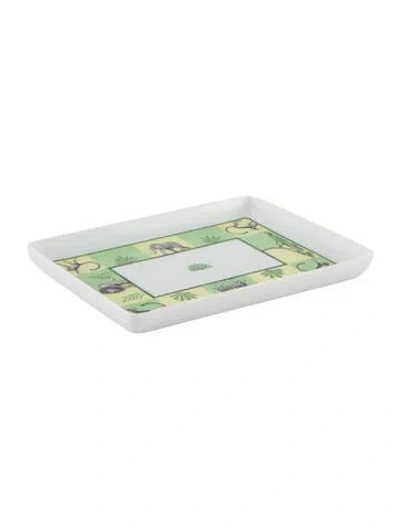 Pre-owned Hermes Porcelain Africa Tray In Green