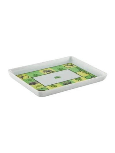 Pre-owned Hermes Porcelain Africa Tray In Green