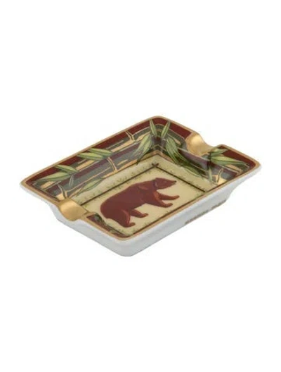 Pre-owned Hermes Porcelain African Animals Ashtray In Neutrals