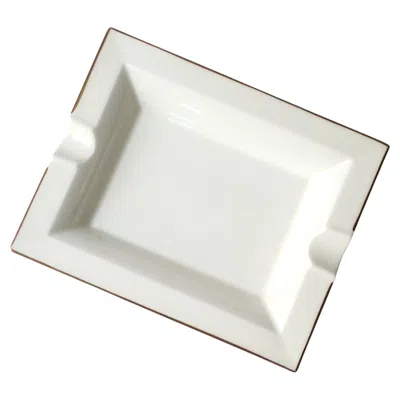 Pre-owned Hermes Porcelain Jewelry Tray Catchall Or Cigar Ashtray German White & Gold