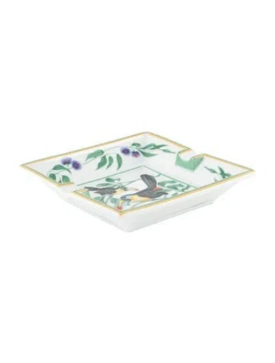 Pre-owned Hermes Porcelain Toucans Ashtray In Green