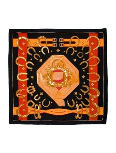 Pre-owned Hermes Porte-bonheur Silk Scarf In Black