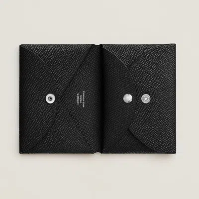 Pre-owned Hermes Portefeuille Calvi Duo Wallet Black [new]