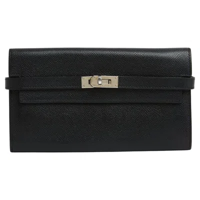 Pre-owned Hermes Hermès Portefeuille Pochette 2010 Kelly Black Epsom Leather Wallet Clutch