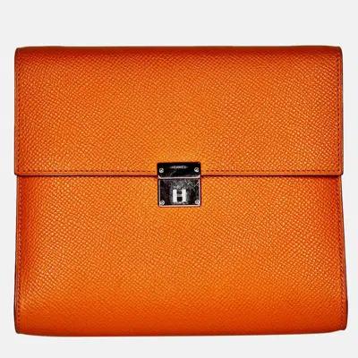 Pre-owned Hermes Portefeuille-sac Clic 16 Orange Epsom Leather Handbag Phw