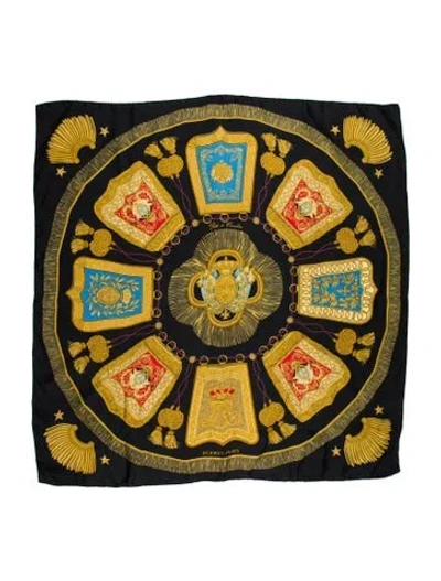 Pre-owned Hermes Poste Et Cavalerie Silk Scarf In Black