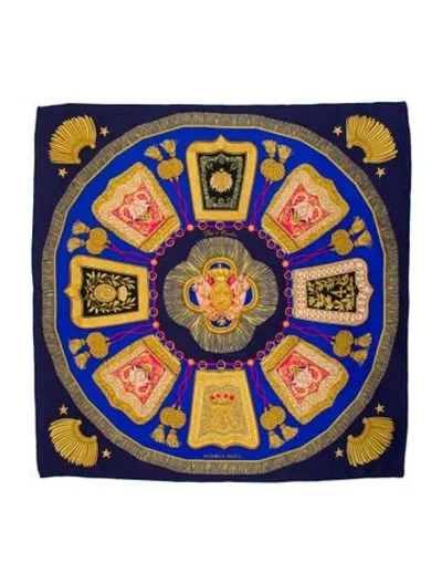 Pre-owned Hermes Poste Et Cavalerie Silk Scarf In Blue