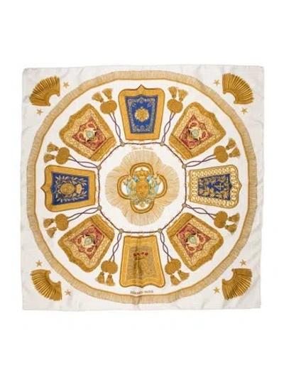 Pre-owned Hermes Poste Et Cavalerie Silk Scarf In Gold