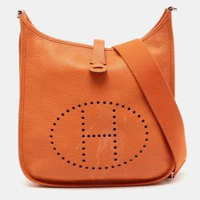 Pre-owned Hermes Potiron Taurillon Clemence Leather Evelyne Iii Gm Bag In Orange