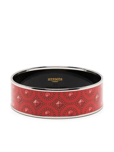 Pre-owned Hermes  Belt Motif Bangle Bracelet In Red