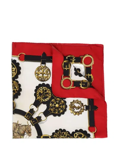 Pre-owned Hermes  Cuivreries By F.de La Perriere Scarf In Red