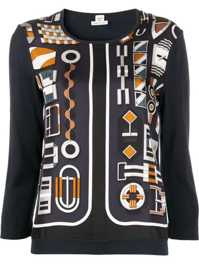 Pre-owned Hermes  Geometric Print Knitted Top In Blue