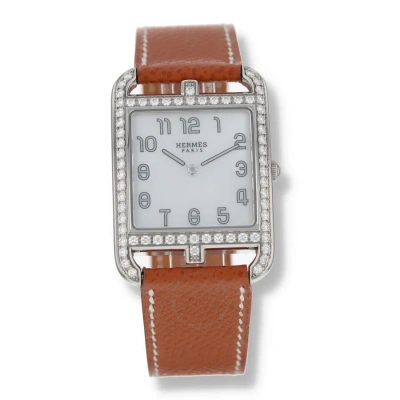 Pre-owned Hermes Cape Cod Quartz Diamond Ladies Watch Cc2.730 In Brown / Mop / Mother Of Pearl
