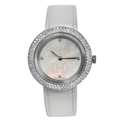 Pre-owned Hermes Passe Passe Quartz Diamond Ladies Watch Pp1.430 In Mop / Mother Of Pearl / White