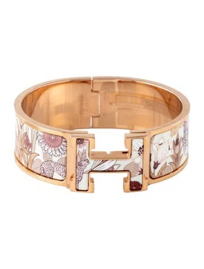 Pre-owned Hermes Precious Paradise Clic Clac H W/ Enamel At Turnlock Bangle, 6.75" In Brown/burgundy/neutrals