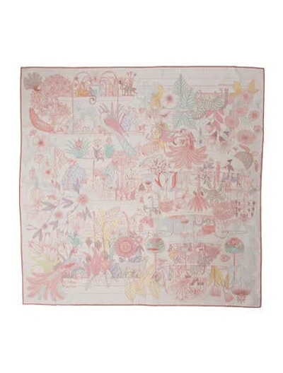 Pre-owned Hermes Precious Paradise Silk Scarf In Gray