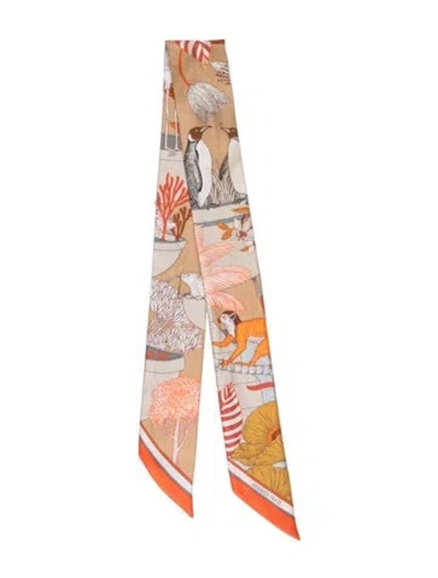 Pre-owned Hermes Precious Paradise Silk Twilly Scarf In Orange