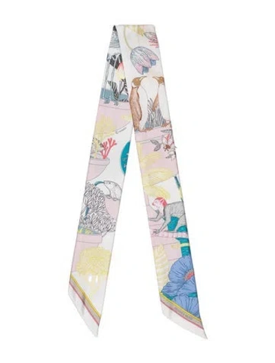 Pre-owned Hermes Precious Paradise Silk Twilly Scarf In White