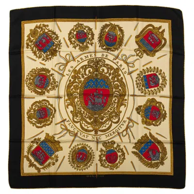 Pre-owned Hermes Preloved Les Armes De Paris Scarf In Brown