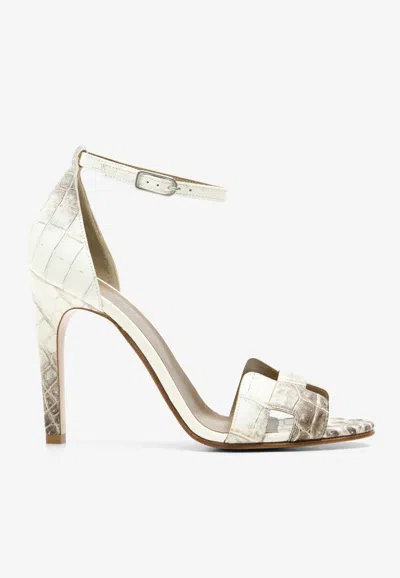 Hermes Premiere 105 Sandals In Blanc Himalaya Matte Nilo Crocodile