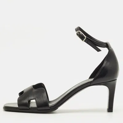 Pre-owned Hermes Hermès Premiere Size 37.5 Black Leather Ankle Strap Sandals