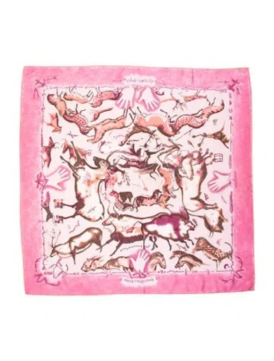 Pre-owned Hermes Premieres Mains Silk Scarf In Pink