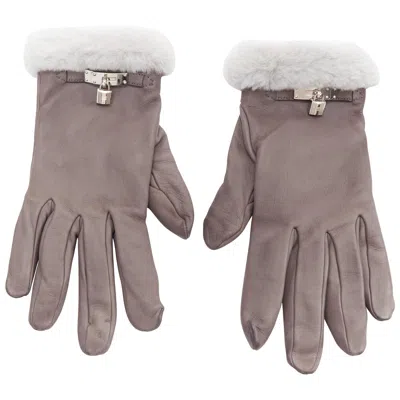 Pre-owned Hermes Princesse Grey Swift Leather Silver Hardware H Lock Gloves Sz7 In Gray