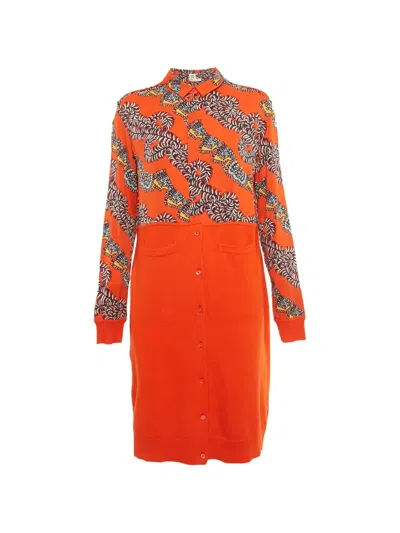 Pre-owned Hermes Print-detail Button-fastening Dress In Orange