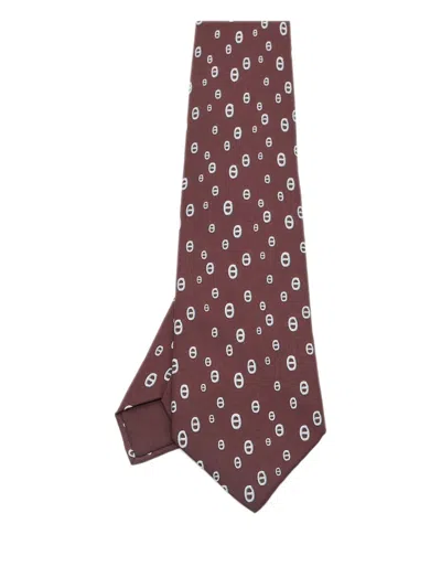 Pre-owned Hermes Print-detail Tie In Red