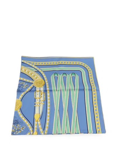 Pre-owned Hermes Print Silk Scarf In Blue