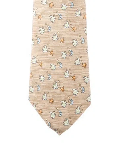 Pre-owned Hermes Print Tie In Neutral