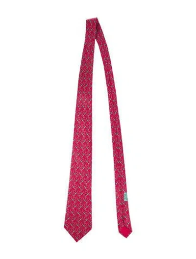Pre-owned Hermes Print Tie In Red