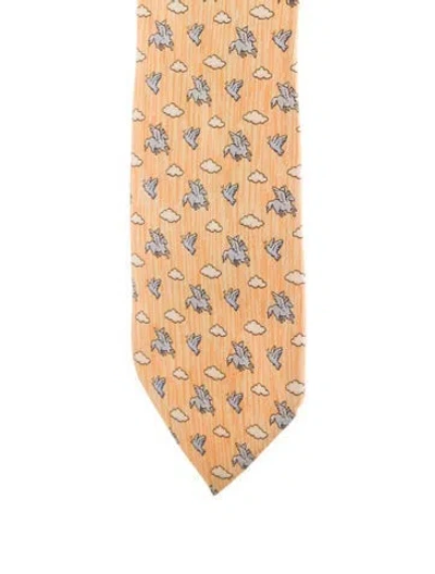 Pre-owned Hermes Print Tie In Yellow