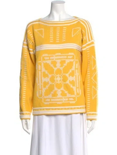 Pre-owned Hermes Printed Bateau Neckline Sweater In Yellow