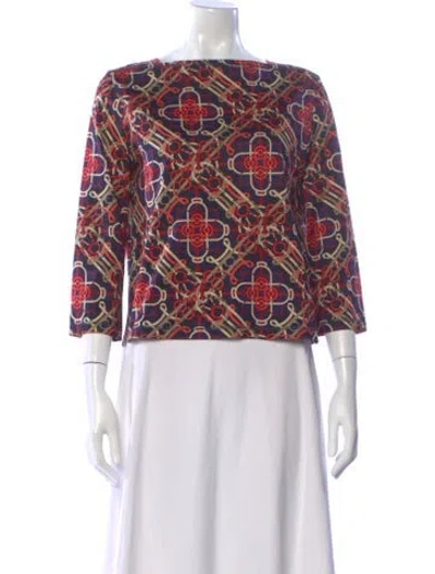 Pre-owned Hermes Printed Bateau Neckline Top In Blue