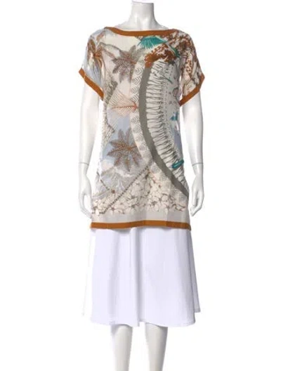 Pre-owned Hermes Printed Bateau Neckline Top In Brown