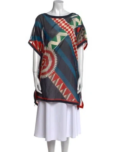 Pre-owned Hermes Printed Bateau Neckline Tunic In Blue